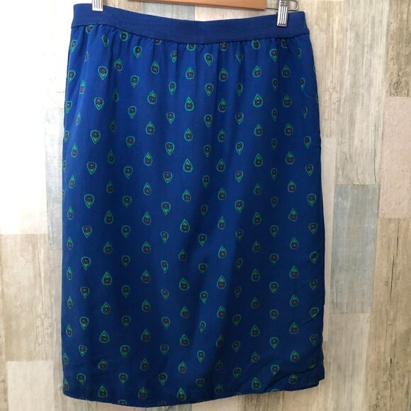 Vintage LIZ CLAIBORNE Blue Green Geo Print Midi Skirt size 10 - Picture 3 of 8